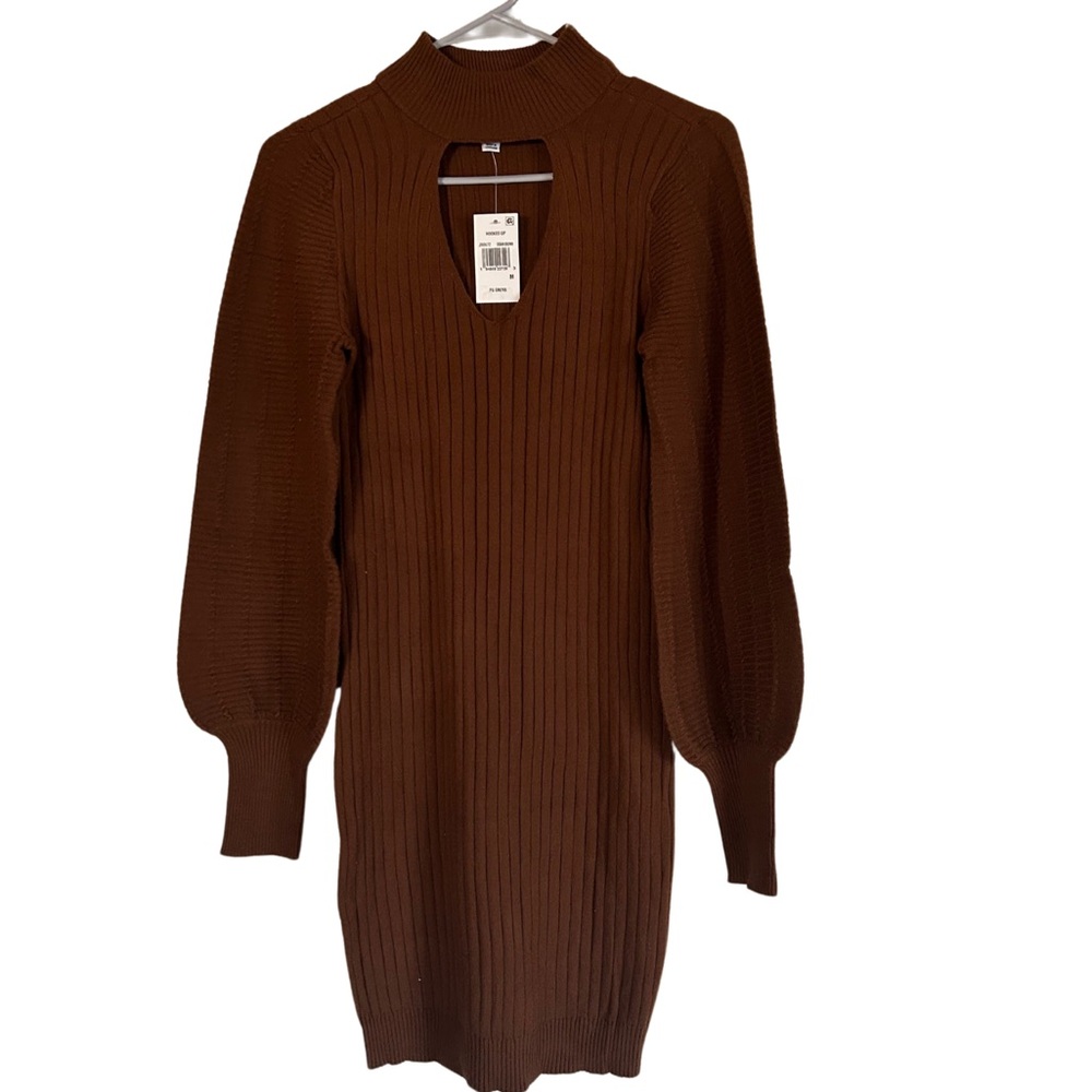 Hooked Up by IOT Turtleneck Urban Brown Long Sleeve Dress